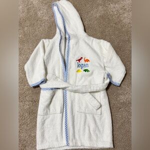 Kids White Hooded Robe with Dinosaur Design “Logan”